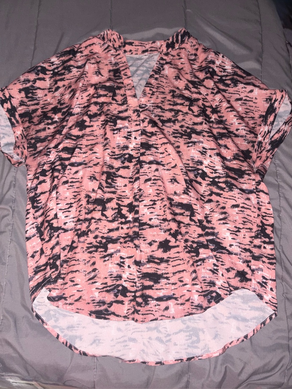 Muted Pink and Black Abstract Tiger Pattern Cuffed Sleeve Blouse